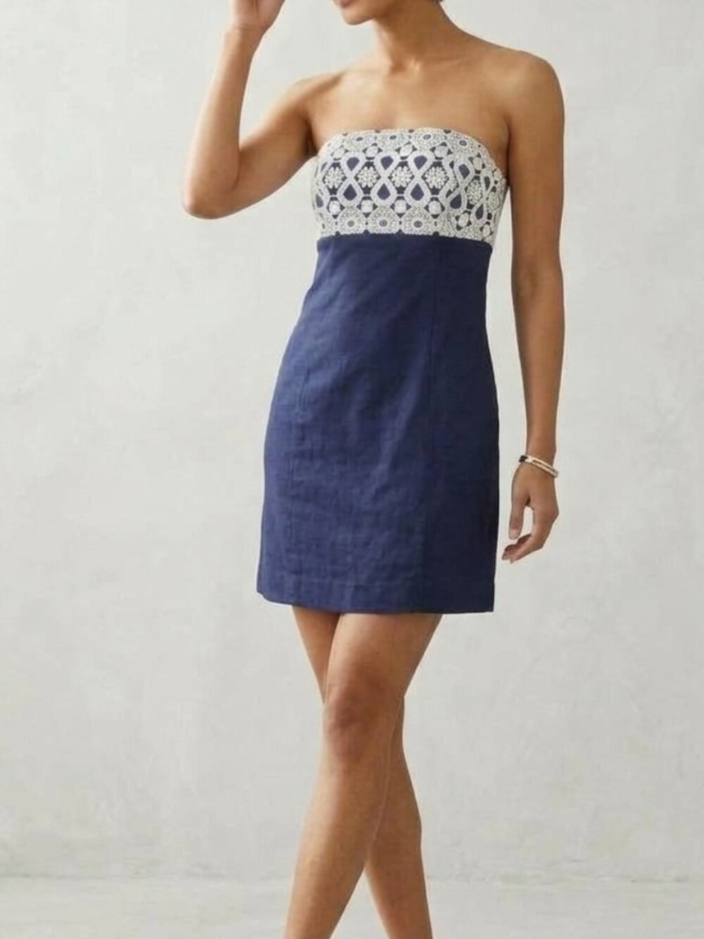 LILLY PULITZER Bowen Navy/White Strapless Lace Top Mini Dress sz 2
